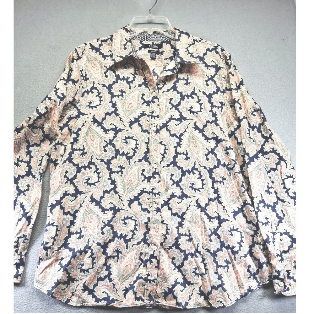 Chaps Button Down Shirt No Iron Paisley Print Y2K Women's  Size XL/TG